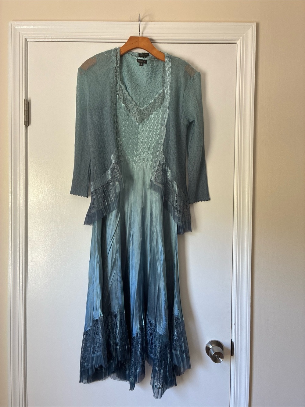 Komarov pleated dress aqua/teal and ombre with jacket size S